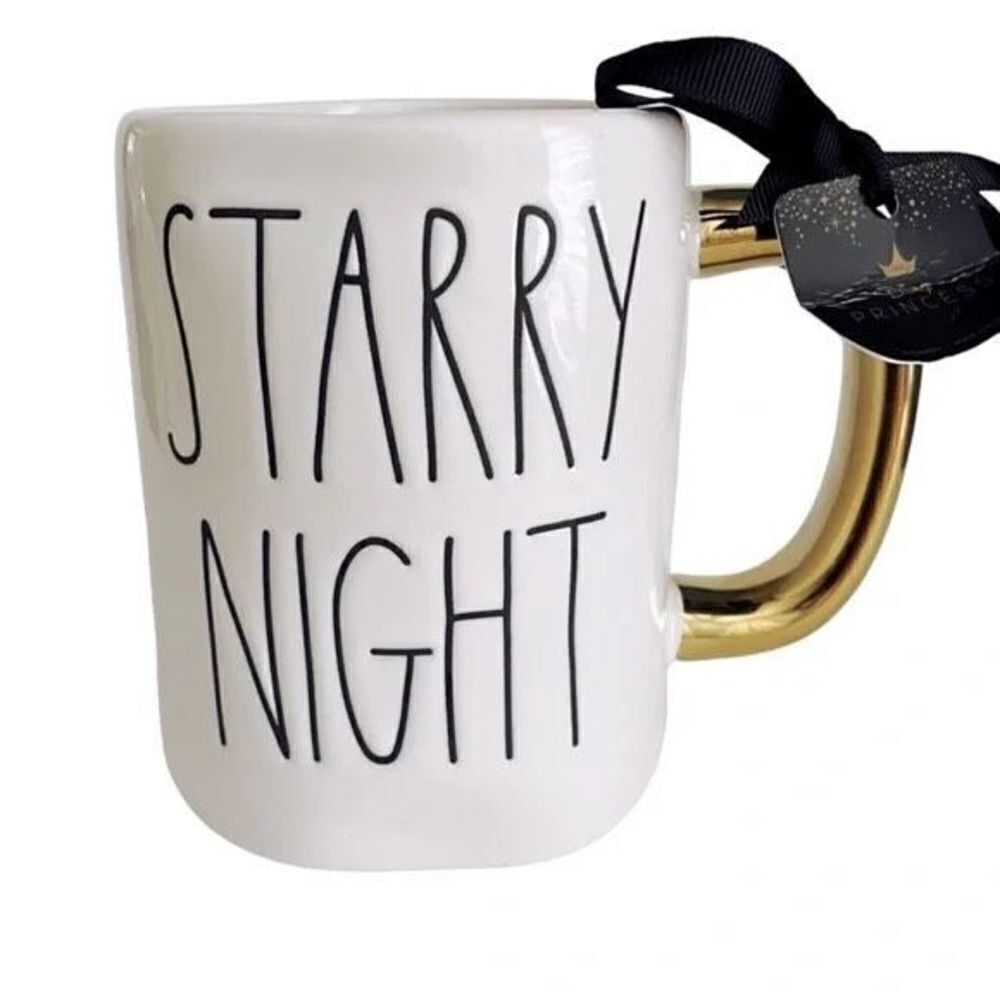 NWT Rae Dunn Disney Princess Jasmine STARRY NIGHT Aladdin White Gold Black Mug - Picture 2 of 12